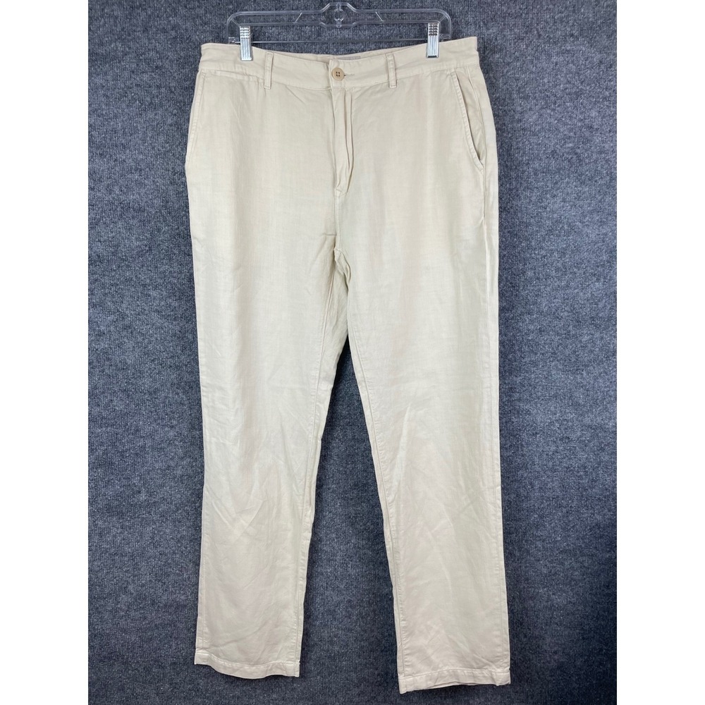 Flint and Tinder 365 Pants Mens 33 Beige Excellent Linen Blend Straight Leg